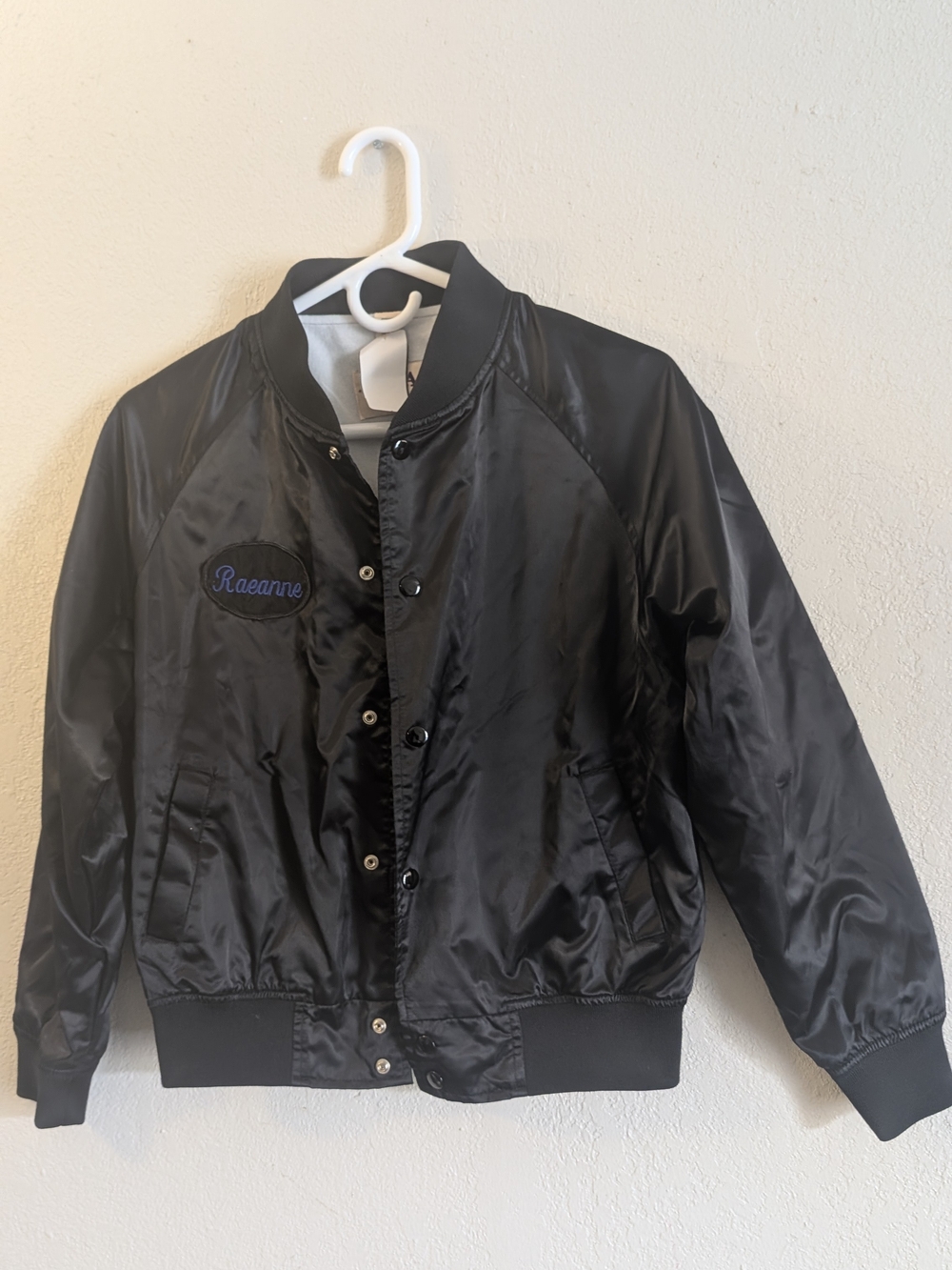 Black Satin Bomber Jacket - Customized Name Patch